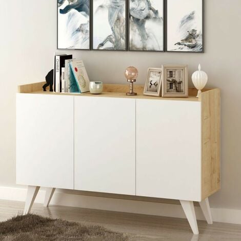 TOSCOHOME Buffet 120x62H cm trois portes en chêne et blanc - Cok