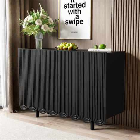 Buffet 120x80.8x37.5cm, buffet en forme de larme avec 4 portes profilées et charnière tampon, noir
