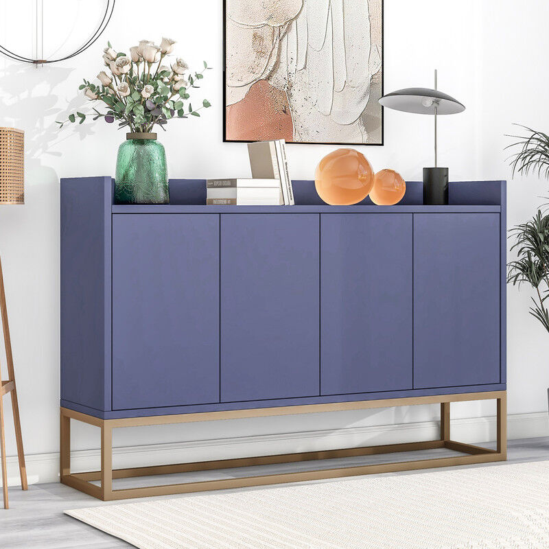 Sureh - Buffet 120x80x30cm, avec 4 portes, étagères réglables, cadre en métal doré, fonction Push-to-Open, commode style moderne, Meuble Rangement