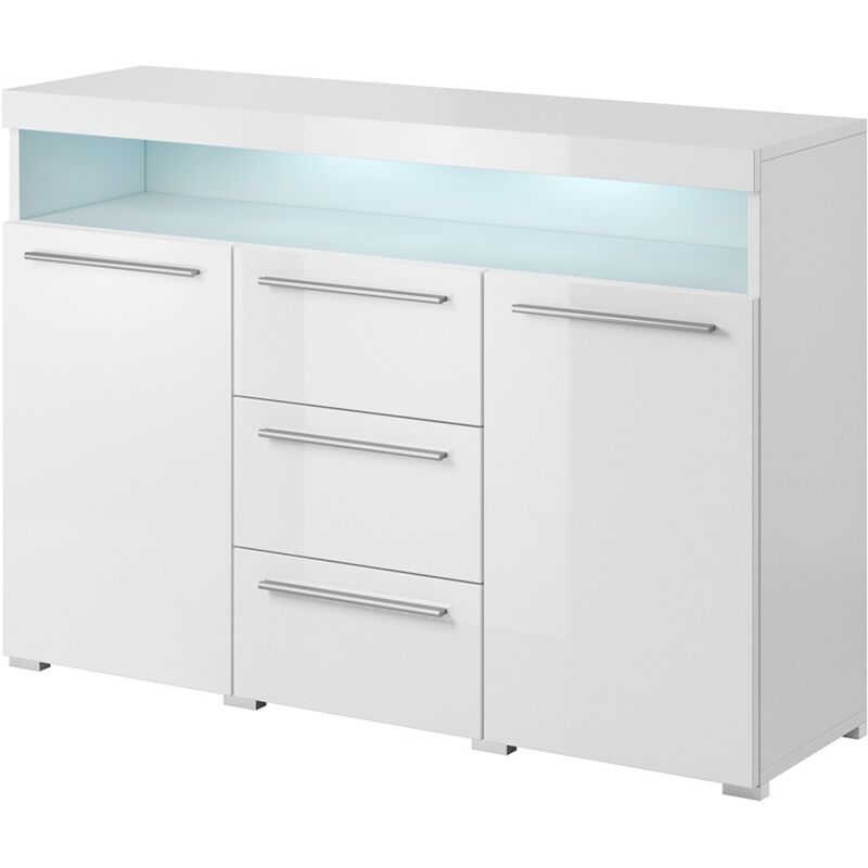 Meublorama - Buffet 130cm pour salon couleur blanc brillant collection bombay