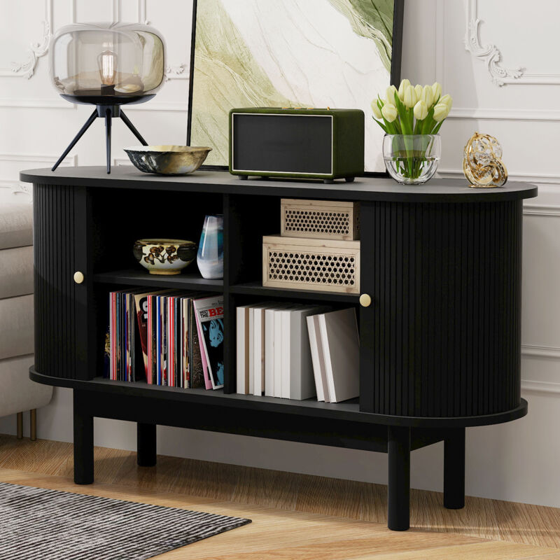 Buffet 138x43x75cm avec 2 portes coulissantes, étagères réglables, meuble de cuisine, mdf, noir