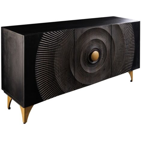 Buffet 140 cm 3 portes bois noir et doré – Collection SOLARIS