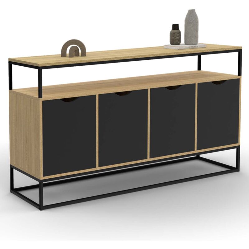 Buffet 140 cm boston 4 portes noires design industriel