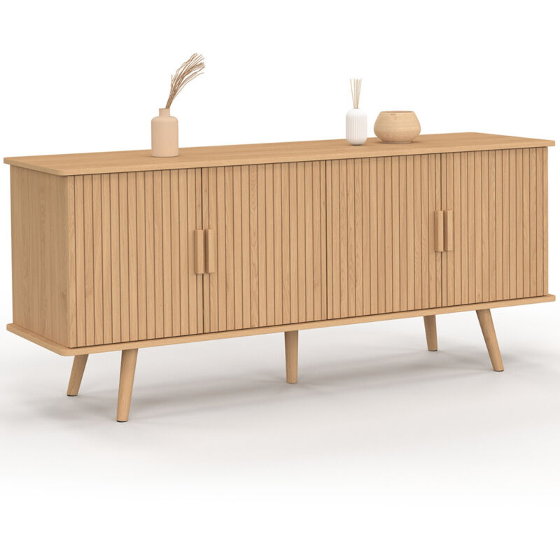 Idmarket Beige Buffet 140 Cm Juliette 4 Portes Effet Lattes