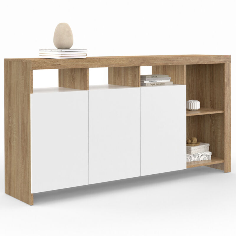 Buffet 140 cm MALO bois et portes blanches