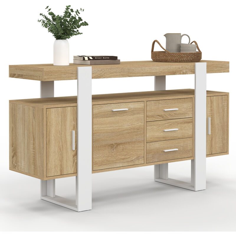 Idmarket - Buffet 140 cm phoenix 3 portes et 3 tiroirs bois et blanc