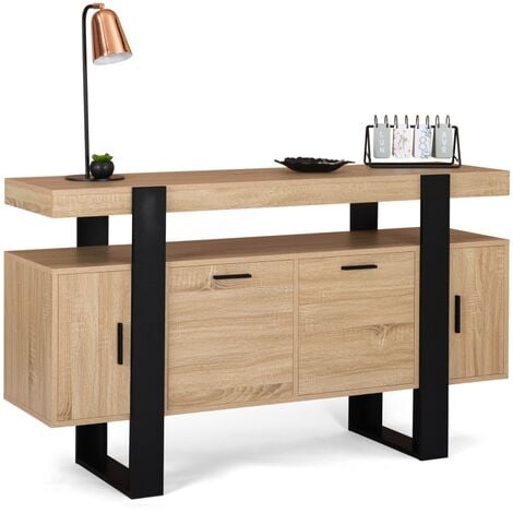 IDMARKET Buffet 140 cm PHOENIX 4 portes bois et noir