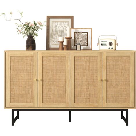 Buffet 140 x 39,5 x 80 cm en rotin véritable, 4 portes