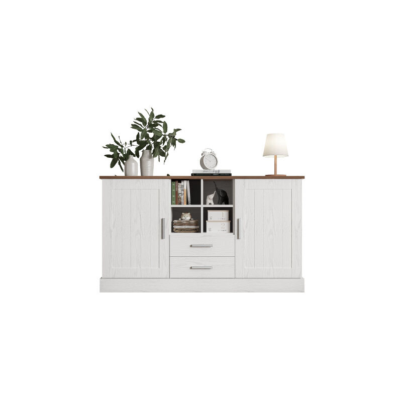 Ineasicer - Buffet 140 x 40 x 79,5 cm, veines du bois blanches et brunes - 2 portes, 2 tiroirs