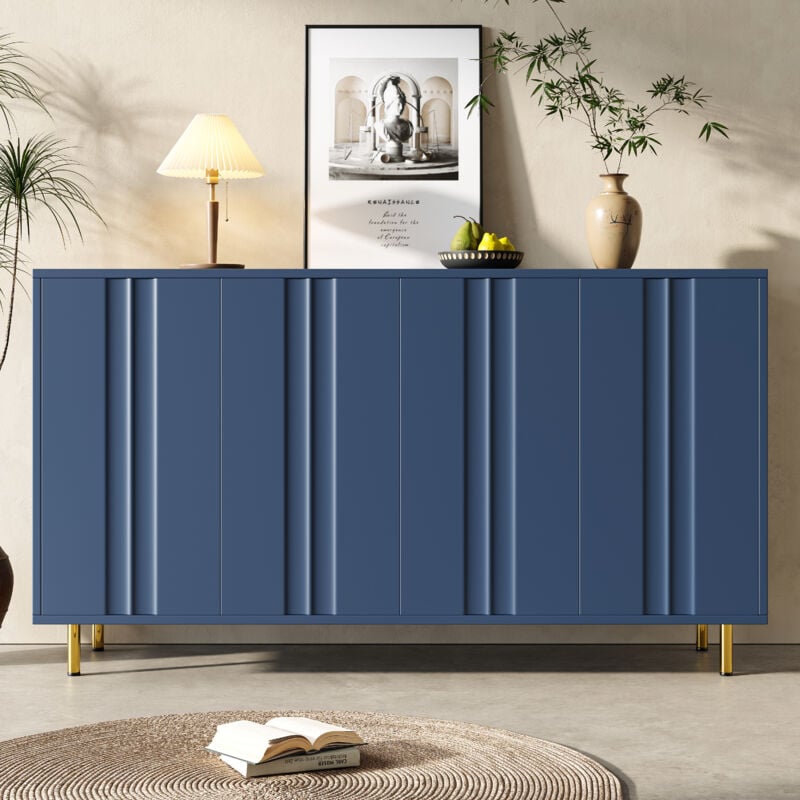 Buffet 140×40×85,9cm, meuble de rangement avec porte au design unique, pieds en métal, Bleu