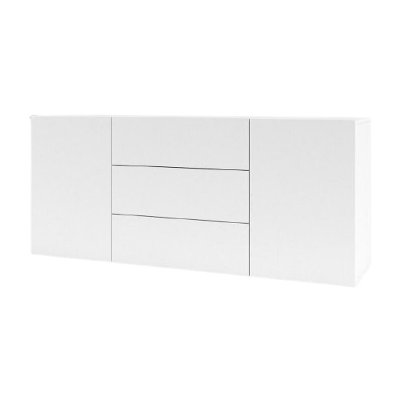 Meublorama - Buffet 140cm collection eva 2 portes et 3 tiroirs. Couleur blanc et chêne.