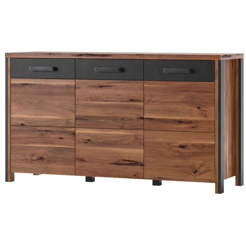 Meublorama - Buffet 140cm collection windsor . Coloris chêne foncé et gris anthracite.