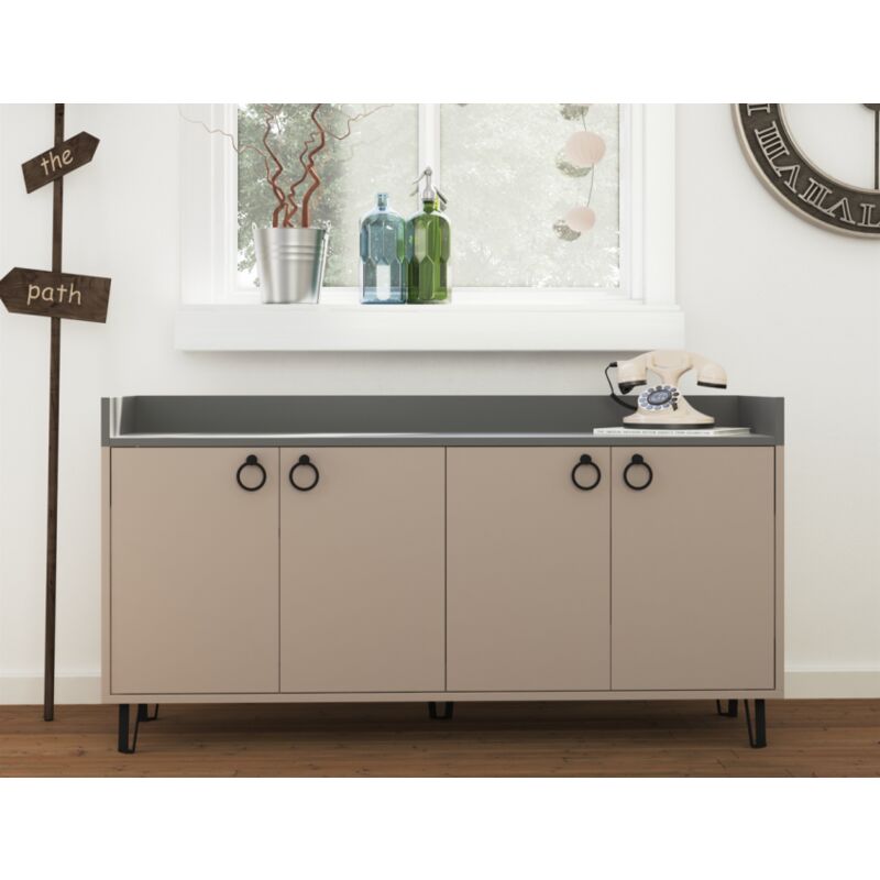 Buffet 140x80 h cm moka clair et gris anthracite avec quatre portes - Cerignola