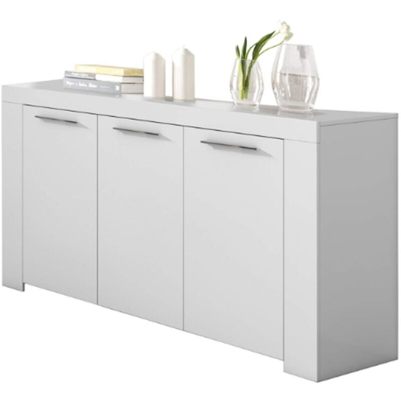 Buffet 144x80 cm blanc mat avec 3 portes et 3 étagères internes - Grosseto