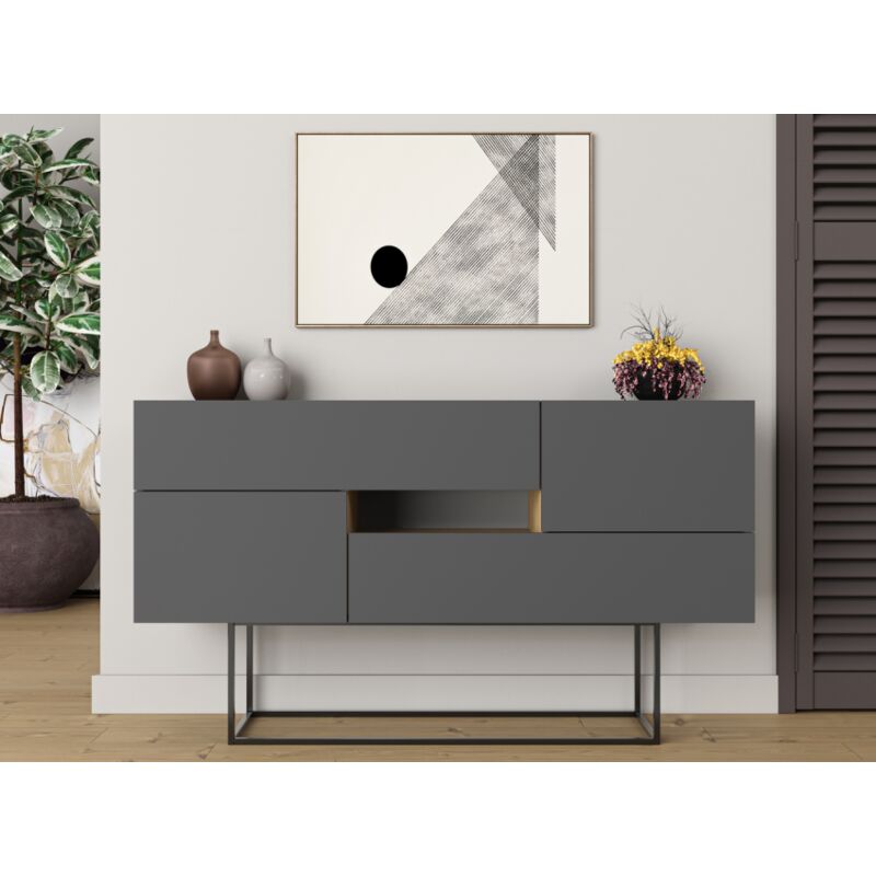 Buffet 145x82 h cm gris anthracite et chêne clair avec deux portes et deux tiroirs - Frosolone