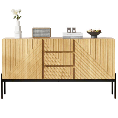 Buffet 150x40x75 cm , avec 2 portes et 3 tiroirs , pieds métalliques,  ,Bois