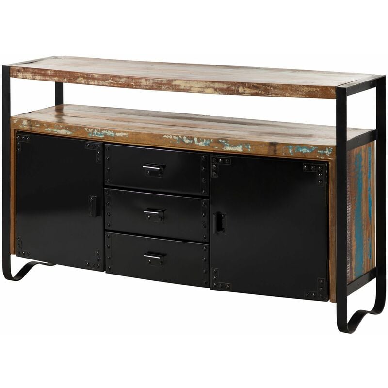 Massivmoebel24 - Buffet 150x43 Bois de récupération laqué Multicolore industrial 06