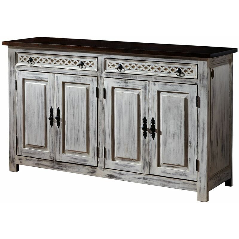 Massivmoebel24 - Buffet 150x45 Manguier ciré Blanc antique castle-antik 261