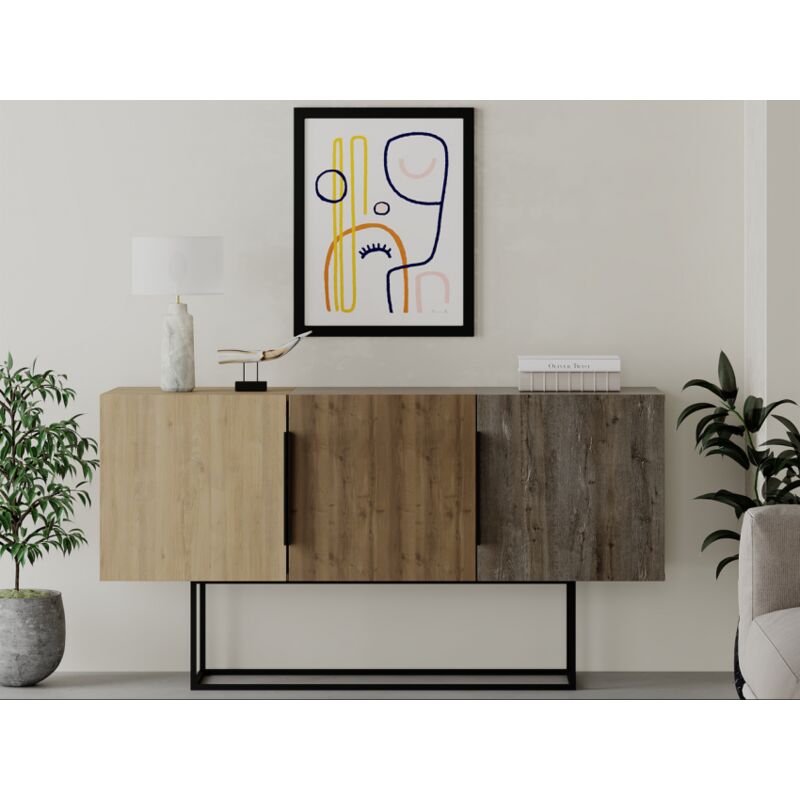 Madia 150x79,5 h cm chêne clair, chêne foncé, café foncé avec trois portes -Trivento