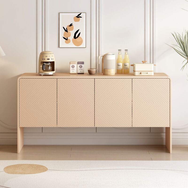 Buffet 152,5x40x76,5cm - avec 4 portes, étagères réglables, style minimaliste, convient pour le salon et l'entrée - Abricot