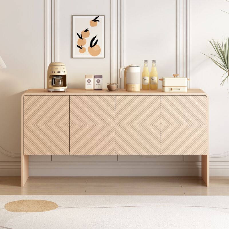 Buffet 152cm, avec 4 portes et 2 cloisons de rangement, buffet scandinave, adapté aux salons et aux entrées, crème d'abricot