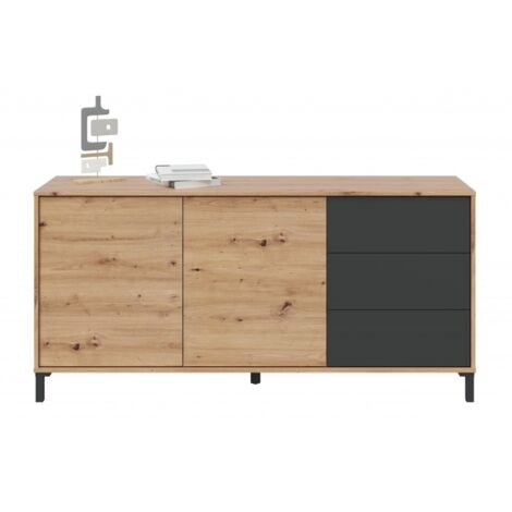 ABITARE Buffet 154x41x74 cm chêne nordique et gris anthracite – Mineo