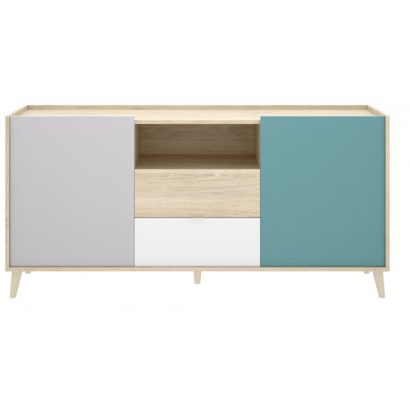 Madia 155x43 cm avec deux portes et deux tiroirs multicolores - Cecina