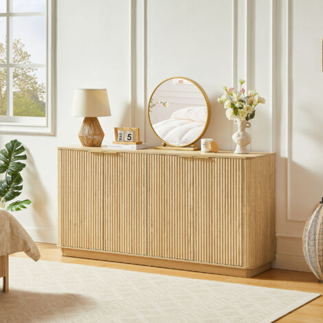 Buffet 160 cm avec Lignes Verticales et Design Ondulé – Meuble de Rangement et Meuble TV pour Chambre, Salon et Couloir, Décor Chêne 160x80x40 cm