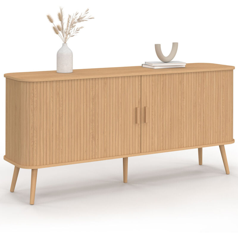 Idmarket - Buffet 160 cm romie xxl 2 portes coulissantes lattes tasseau bois coloris chêne
