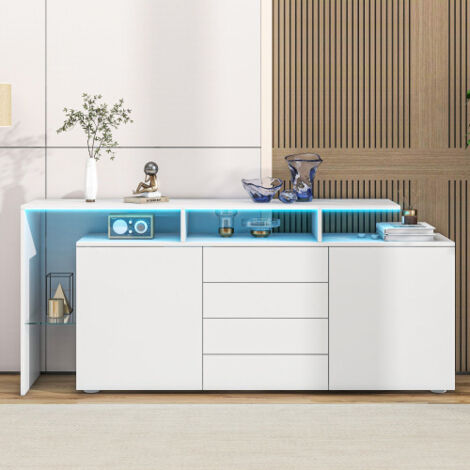 Buffet 160 x 35 x 70 cm, avec éclairage LED, blanc