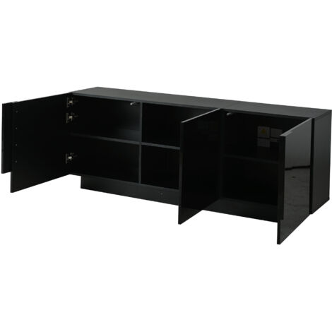 Buffet 160cm - 3 Portes Brillantes avec Étagères Réglables - Pour Salon, Salle à Manger - Noir