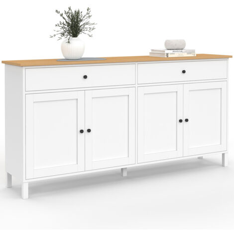 Buffet 160cm ACHILLE 4 portes et 2 tiroirs blanc et plateau bois