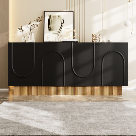 Buffet 160x38x75 cm, Superficie Opaca 4 Ante con Effetto Legno, Ampio Spazio, Pannello Truciolato, Nero, per Ristorante o Sala