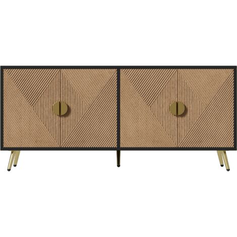 Buffet 160x40x75cm, 4 portes avec poignées dorées et pieds brillants, noir et bois