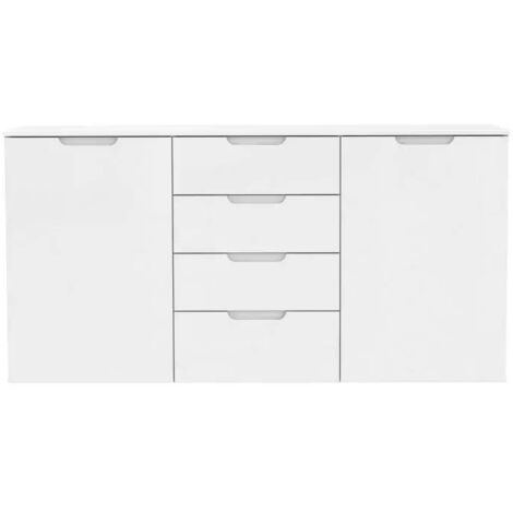 Buffet 165 cm blanc laqué et mat 2 portes et 4 tiroirs - PURE
