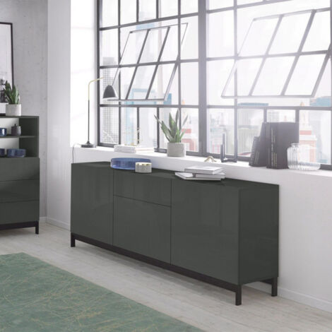 Buffet 170cm 3 portes tiroirs anthracite brillant Metis Four Up Report