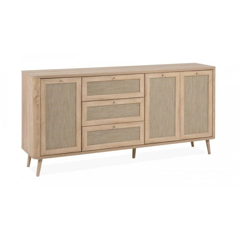 Toscohome - Buffet 175 cm avec 3 tiroirs et 3 portes effet raphia couleur chêne sonoma - KUTA51A