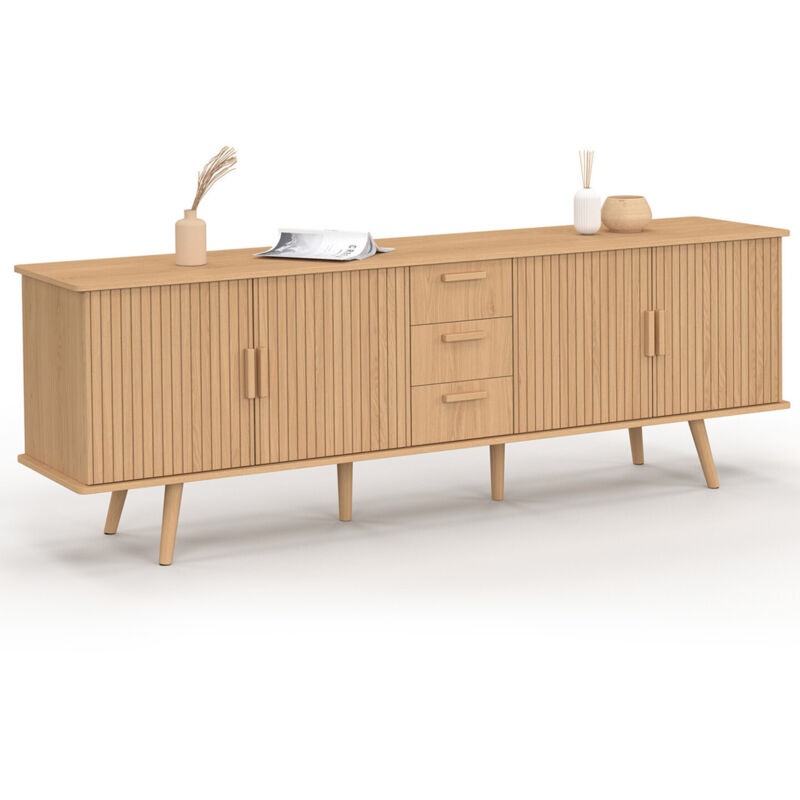Idmarket - Buffet 180 cm juliette xxl 4 portes et 3 tiroirs lattes tasseau bois coloris chêne