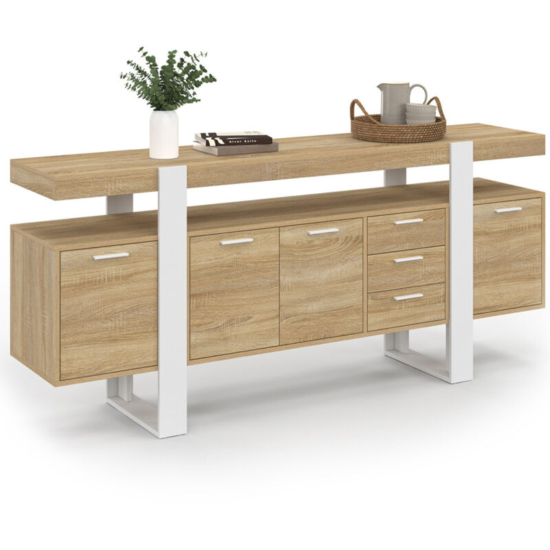Idmarket - Buffet 180 cm phoenix xxl 4 portes avec 2 tiroirs bois et blanc