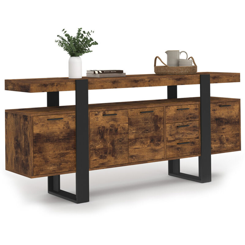 Idmarket - Buffet 180 cm phoenix xxl 4 portes avec 2 tiroirs bois effet vieilli et noir