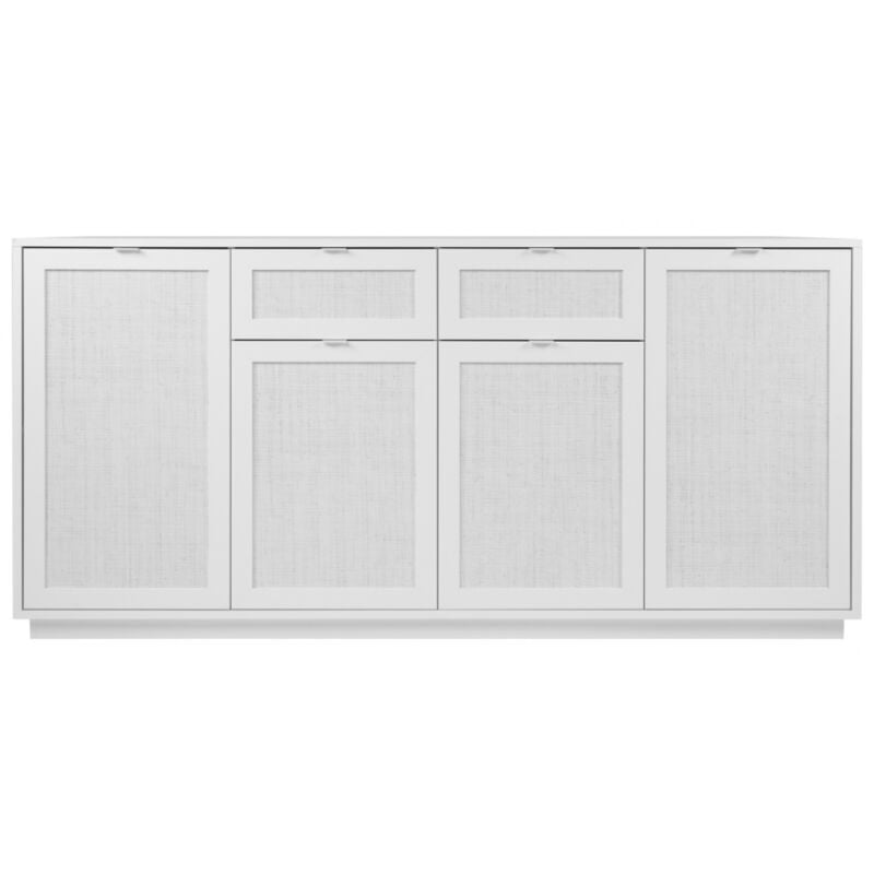 Buffet 180x40 cm blanc mat avec quatre portes et deux tiroirs en osier - Sulmona