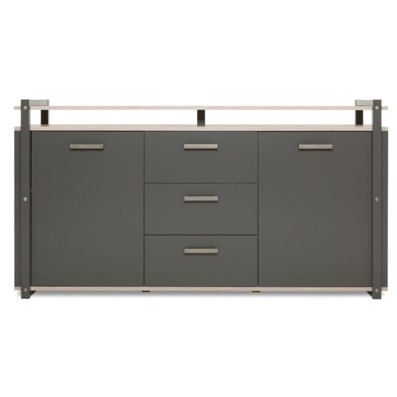 Madia 180x45 cm chêne clair et gris anthracite avec deux portes et trois tiroirs - Piombino