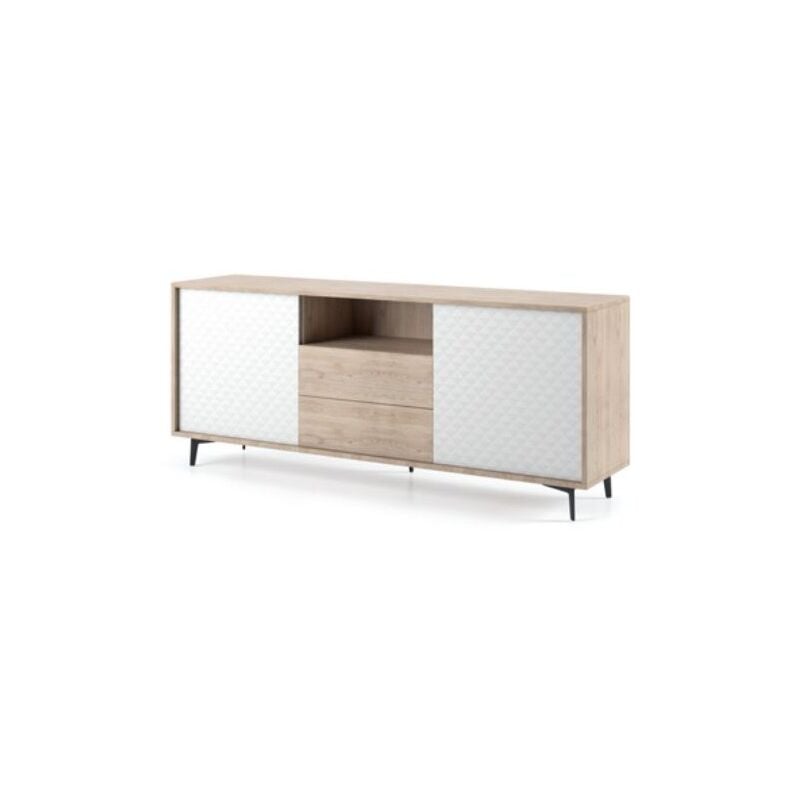 Madia 184 cm chêne et blanc mat avec 2 portes et 2 tiroirs - Carrara