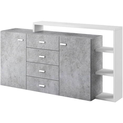 Buffet 2 ante 4 cassetti Ilyes bianco e cemento 98cm