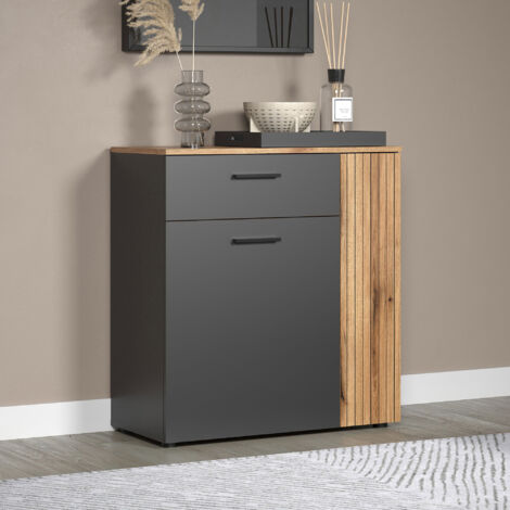 Buffet 2 portes 1 tiroir 80x38x86 cm anthracite et naturel - NOCTYS