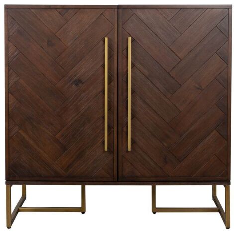 Buffet 2 portes 100x50x100 cm décor acacia et laiton - CLASS