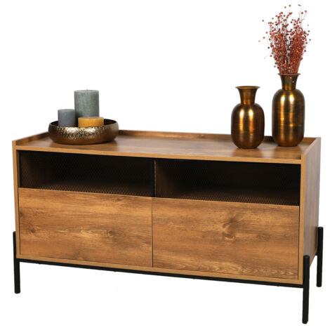 Buffet 2 portes 119x40x63 cm décor bois et pieds en métal - OLI