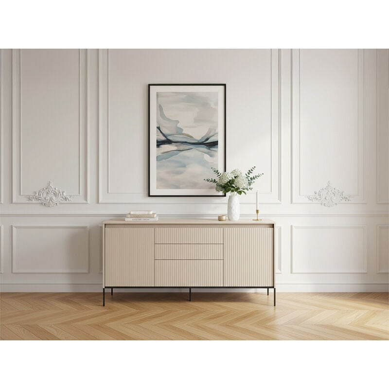 Bobochic - Buffet 2 portes 166 cm lenara avec tasseaux et led Beige