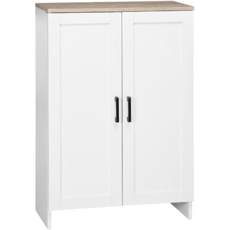 HOMCOM Buffet 2 portes 2 étagères bahut dim. 60 x 30 x 90 cm blanc effet bois clair