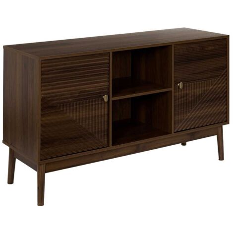 Buffet 2 portes 2 niches en bois et MDF pieds en pin teinté chêne foncé - COLETTE